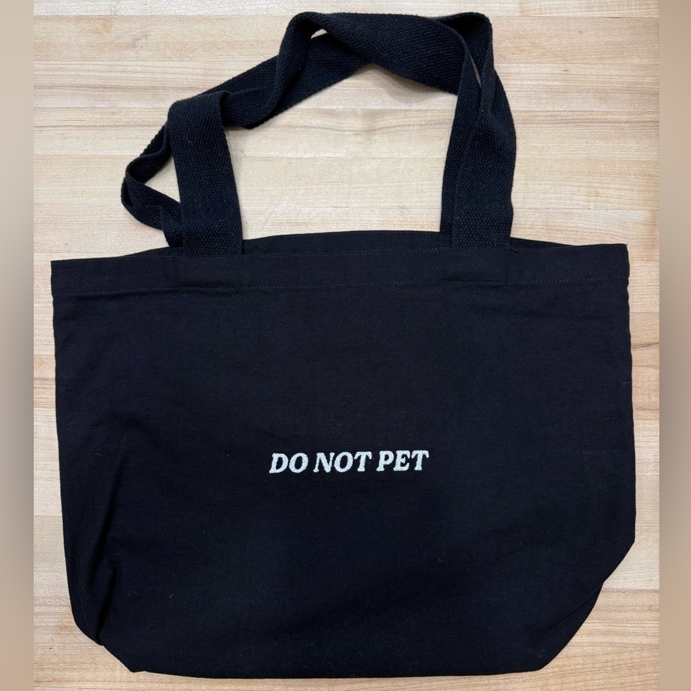 Love Liparu Black Tote Bag with 'Do Not Pet' Embroidery